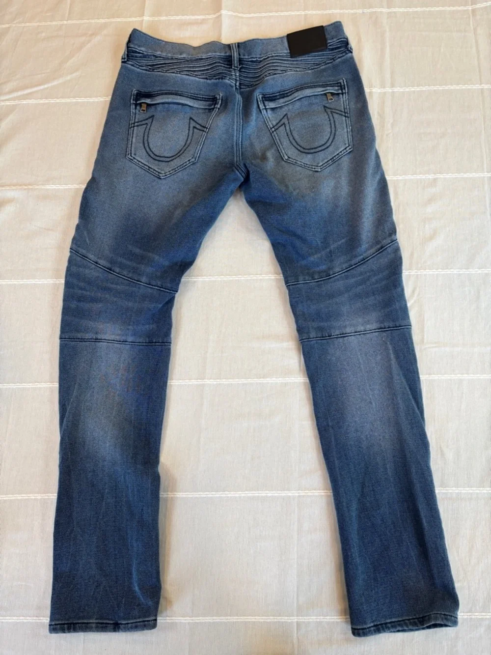 True Religion Rocco Moto Relaxed Skinny Jeans Blue Denim Men’s Size 32